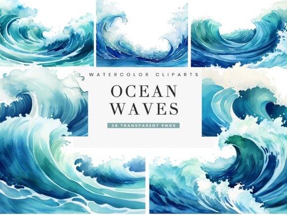 Download Watercolor Ocean Waves Borders Clipart - Border Collection