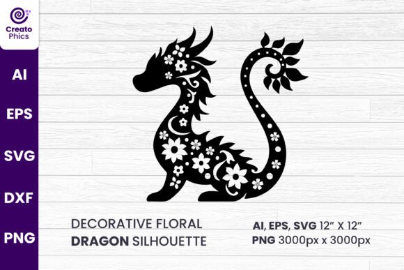 Download Decorative Floral Dragon Silhouette SVG - Decorative Collection