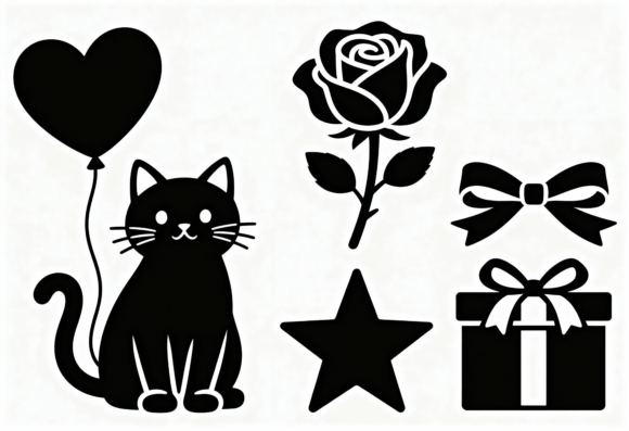 Download Cute Cat Rose Gift Star Balloon SVG - Svg Collection
