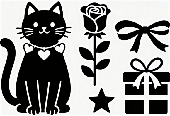 Download Cute Black Cat Rose Gift Bow Star SVG - Svg Collection