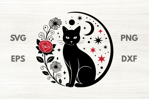 Download Mystical Rose Cat with Moon SVG - Svg Collection