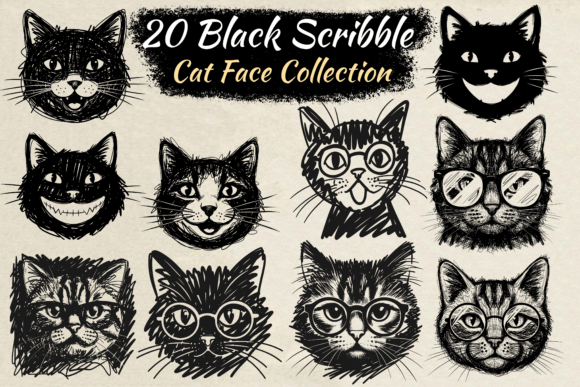 Download Black Scribble Cat Face Collection Svg - Svg Collection