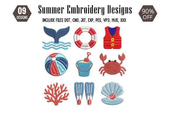 Download Coastal Summer Embroidery Design - Embroidery design Collection