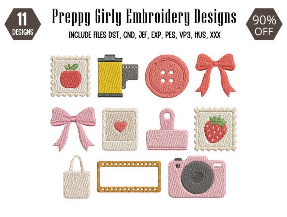 Download Preppy Girly Mini Embroidery Design - Embroidery design Collection